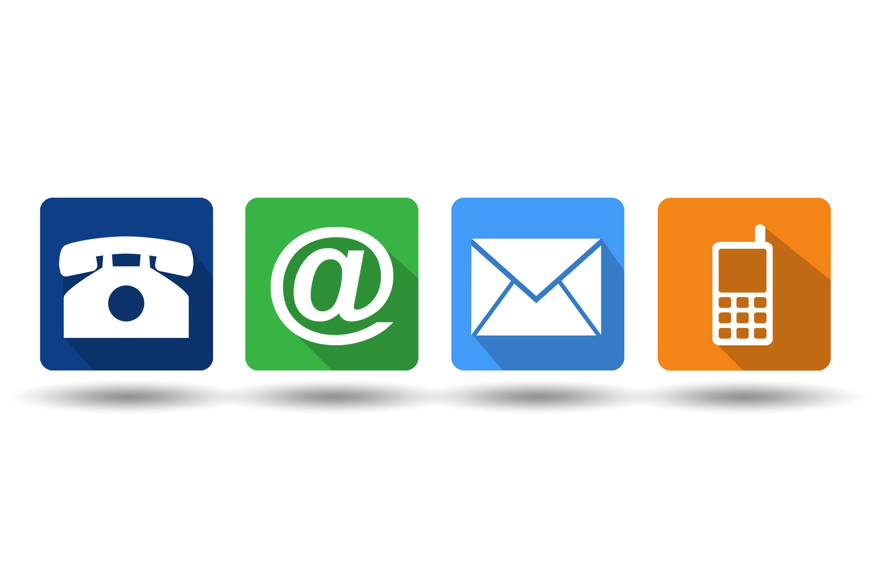 Bild zeigt die Symbole für ein Telefon, das @-Zeichen, einen Briefumschlag sowie ein Handy